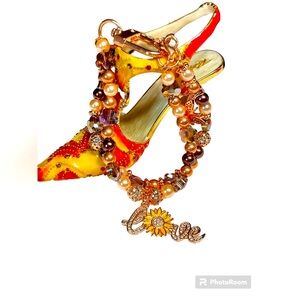 Double strand with safety chain -high end charms and beaded bracelet